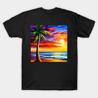 Sunset Palm Seaside Tropical Landscape T-Shirt